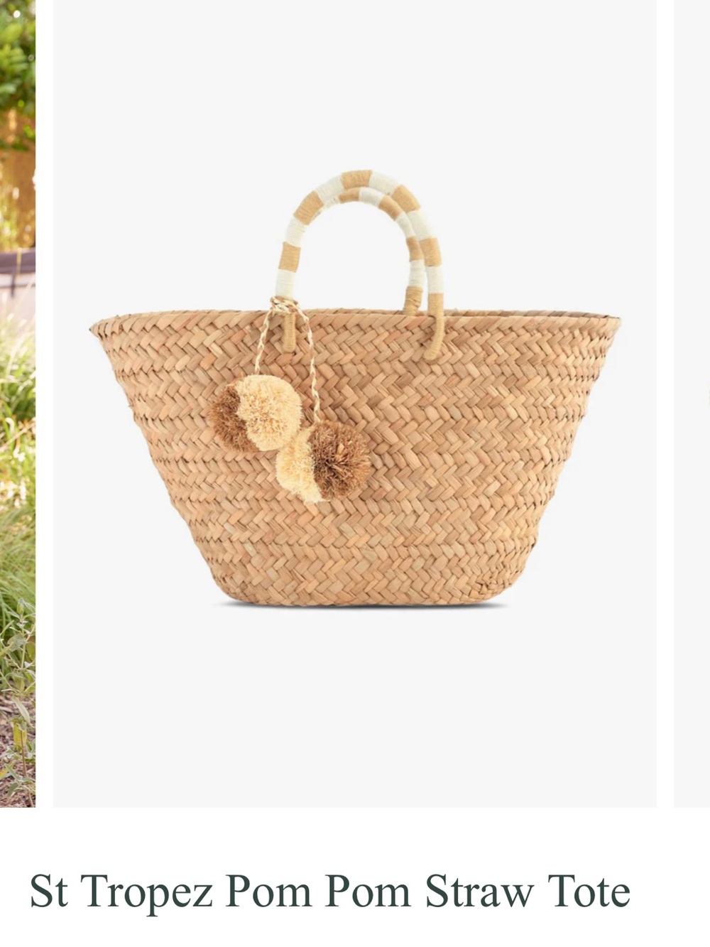 Brand New Kayu St Tropez Pom Pom Straw Tote - Natural/Tan